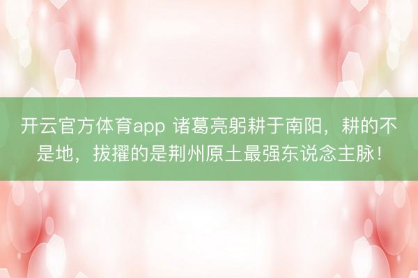 开云官方体育app 诸葛亮躬耕于南阳,耕的不是地,拔擢的是荆州原土最强东说念主脉!
