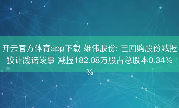 开云官方体育app下载 雄伟股份: 已回购股份减握狡计践诺竣事 减握182.08万股占总股本0.34%